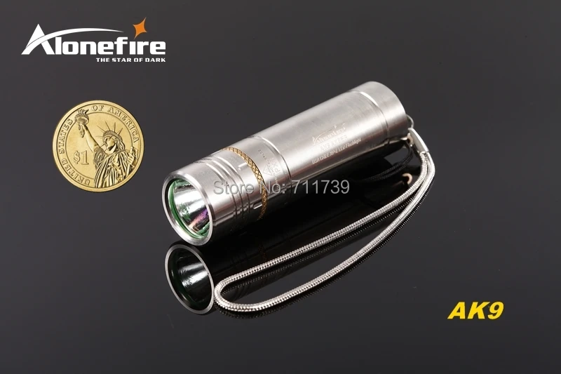 AloneFire AK9 CREE XPE R2 светодиодный 5 режимов из нержавеющей стали изысканный ручной мини фонарик для 16340 или CR123A батареи