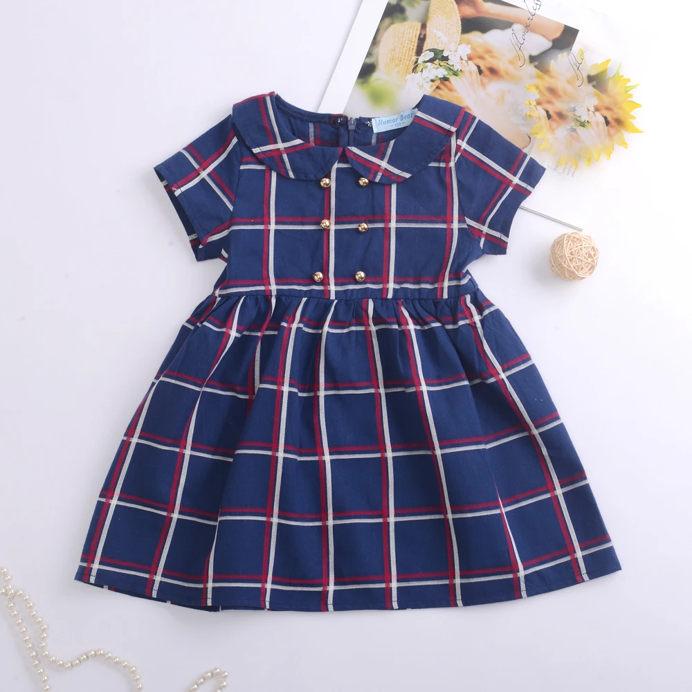 Girls Dress Denim Net Yarn Short-Sleeved Lapel Button Decoration Summer Girls Clothes Princess Party Kids Dresses For Girls