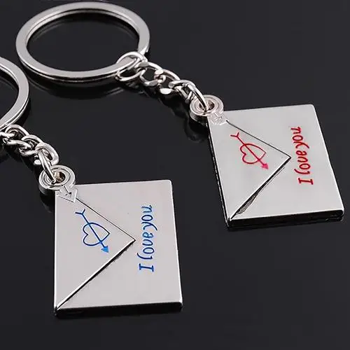 

2Pcs Envelope Heart I Love You Couple Key Chains Rings Letter Carved Wedding Couple Keychains Key Ring Valentine's Day Gift