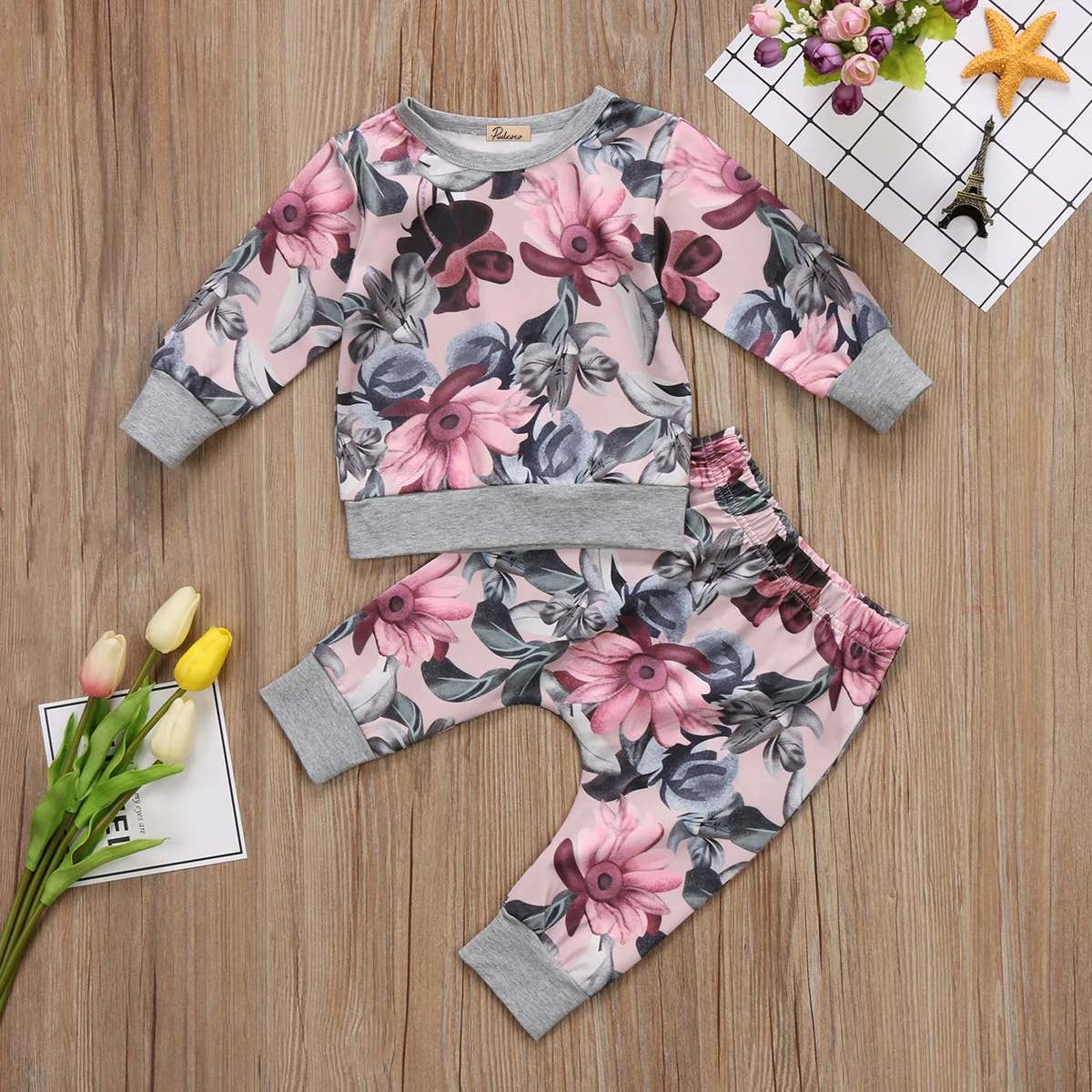 Pudcoco/Одежда для девочек хлопковая одежда для новорожденных девочек, пальто, футболка Топ+ штаны с цветочным принтом, комплект с леггинсами