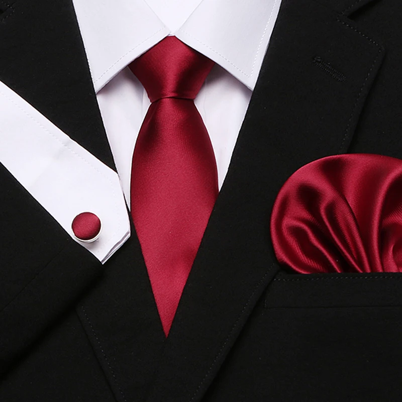 Wholesale Solid Wine red Men's Ties Set Neckties Pocket Square ...