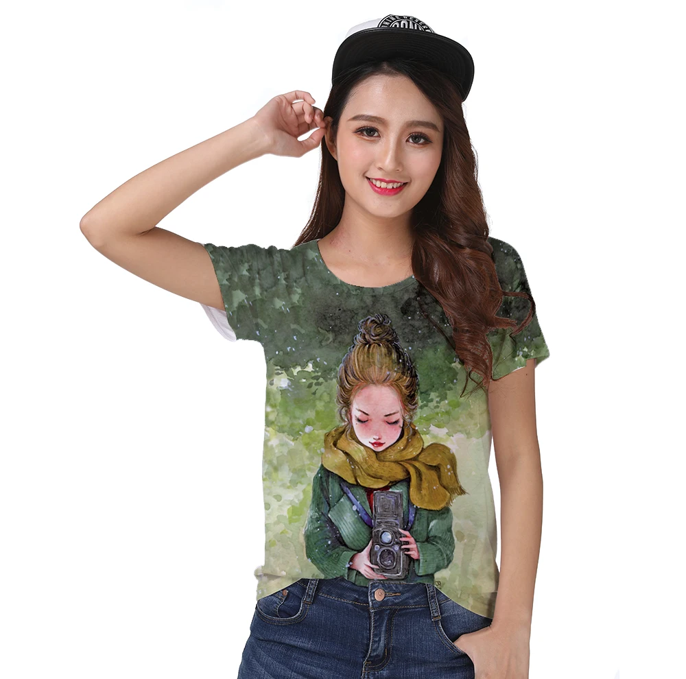 

Rock&Roll Punk T-shirt Top Tee Summer Shadow Young Girl Take Her Memory in Camera 0220