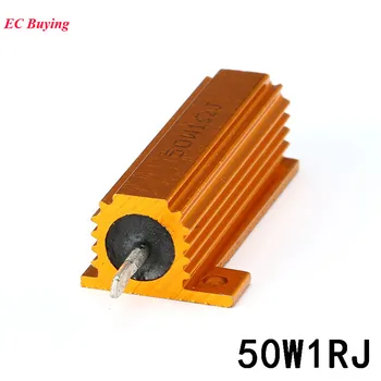 

10pcs RX24 50W 1R High Power Metal Aluminum Case Resistor Heatsink Golden Metal Shell Case Resistor 1 OHM