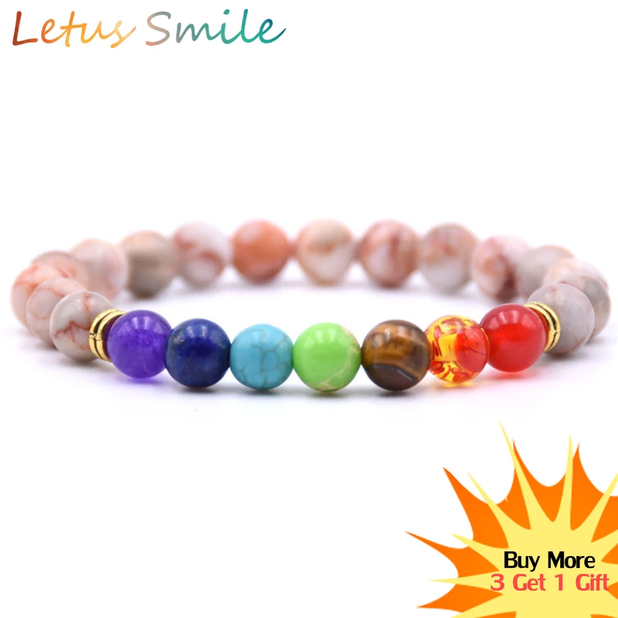 

Red Web Stone Strand Bracelets Women 7 Chakra Healing Yoga Nature Stone Beaded Bracelet Fashion Lovers' Rainbow Jewelry Braslet