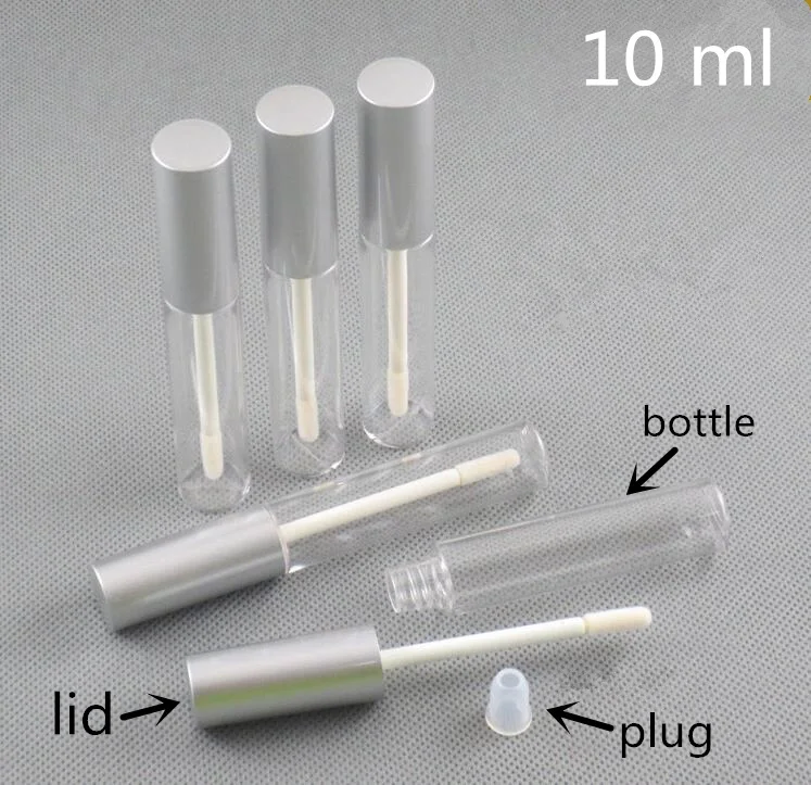 50 pce 8 мл 10 мл прозрачный пластиковый для губ блеск трубка упаковка бутылки серебряная крышка губ глазурь масло пустой косметический контейнер