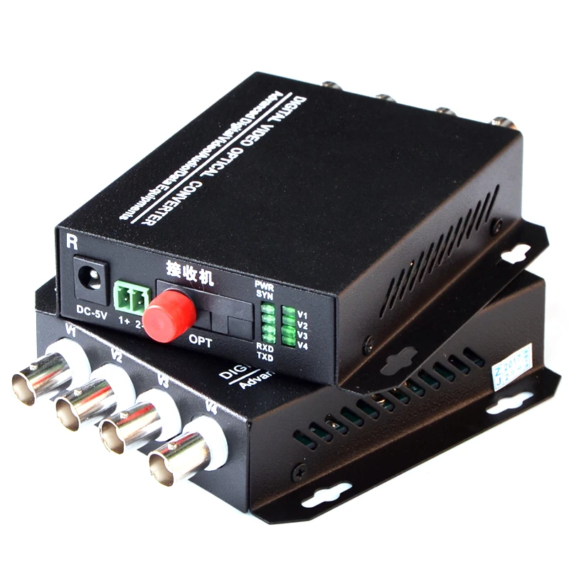 

1Pair 4 Channel Video Audio Data Fiber Optic Media Converter Transmitter & Receiver Single Mode Single Fiber FC 20KM