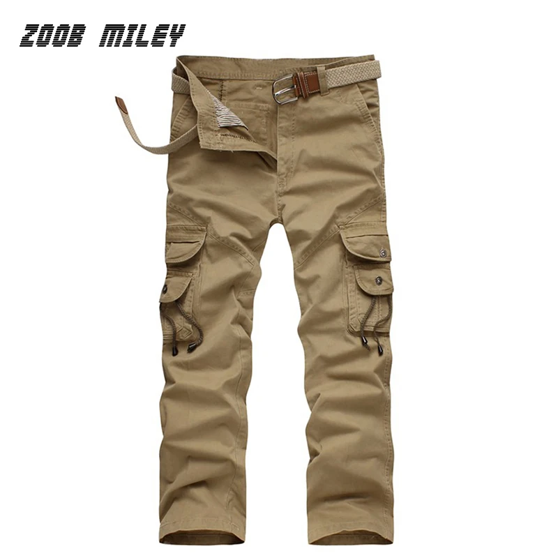 Men Cargo Tactical Pants Casual Loose Trousers Multi-pocket Work Plus Size 