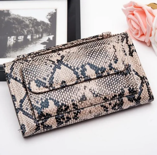 

Fashion Gray Snake Leather Clutch Bag Women Chain Purse Shoulder Long Wallet Snake Leather Patern Coinpurse