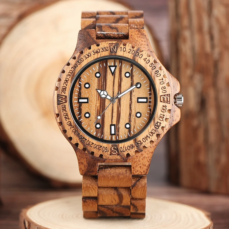 Luxury Sandalwood Zebra Full Wooden Watch Creative Geometry White Pointer Precision Scales Numbers Dial Men's Clock Fashion Gift 2017 Christmas Gifts (7)