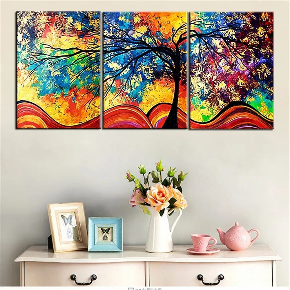 

Triptych 3D DIY Diamond Painting Cross Stitch Landscape Full Round Diamond Embroidery Trees Mosaic Home Decor