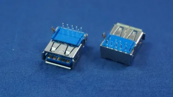 

10pcs USB 3.0 Connector A Type Female receptacle right angle through hole 9 contacts blue insulator 1 port Rohs New