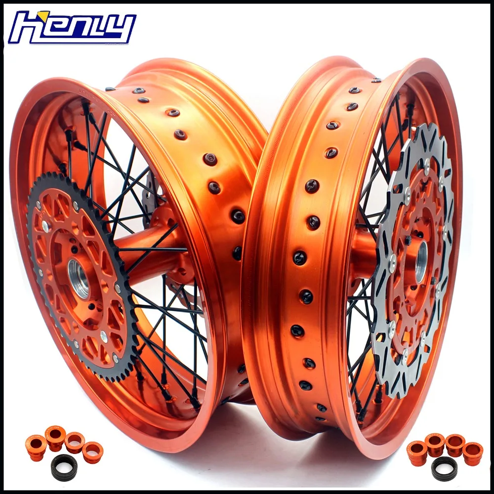 

3.5/5.0 Supermoto Spoked Wheels Rims Set For KTM SX SXF XC XCW EXC EXCF 125 150 200 250 300 350 450 505 2003-2019 Disc Sprocket