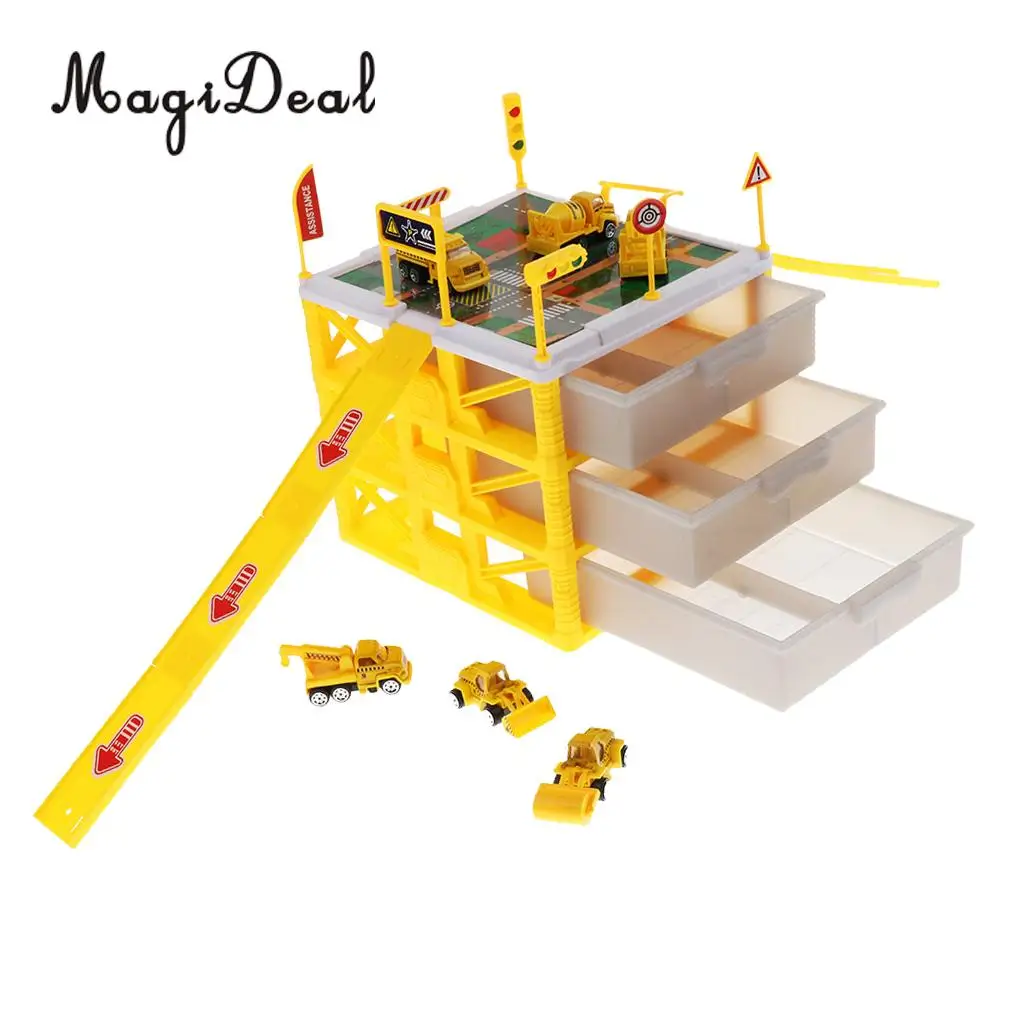 Kids Educational Three-layer Drawers Car Garage Box Storage Parking Lot Building Playset Children Educational Toy