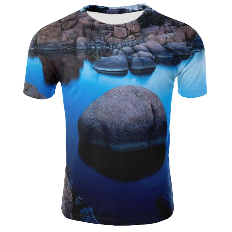 Молочный шелк 3D Природа/пейзаж печать мужская и женская футболка одежда с коротким рукавом o-образным вырезом 3d небо/пастбища/деревья Мужская футболка
