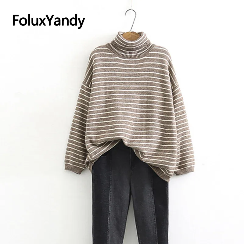7 Colors Striped Turtleneck Sweater Women Casual Loose Long Sleeve Basic Sweaters Plus Size Pullovers SWM1261