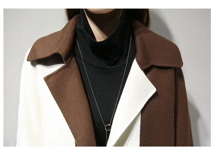 2018 Winter Women Woolen Coat Turn Down Collar Color Patch Women Coat Casaco Feminino Women Cardigans Coat Tops For Women