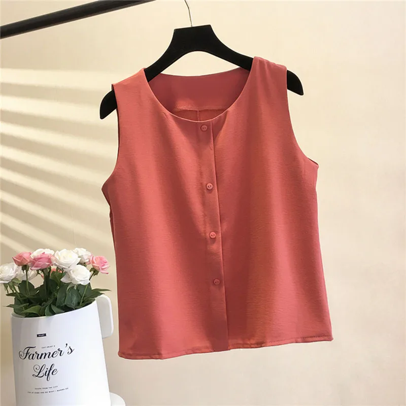 New Design Women Spring Summer Style Chiffon Blouses Shirts Lady Casual Sleeveless O-Neck Blusas Tops DF1823 |