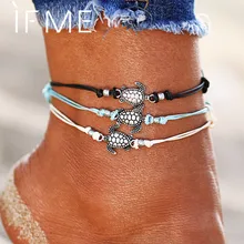 Если я Бохо несколько слоев женские браслеты для щиколотки Мода Винтаж подвеска в виде черепахи веревочный браслет на ногу животное ноги лодыжки сексуальные пляжные украшения Новинка