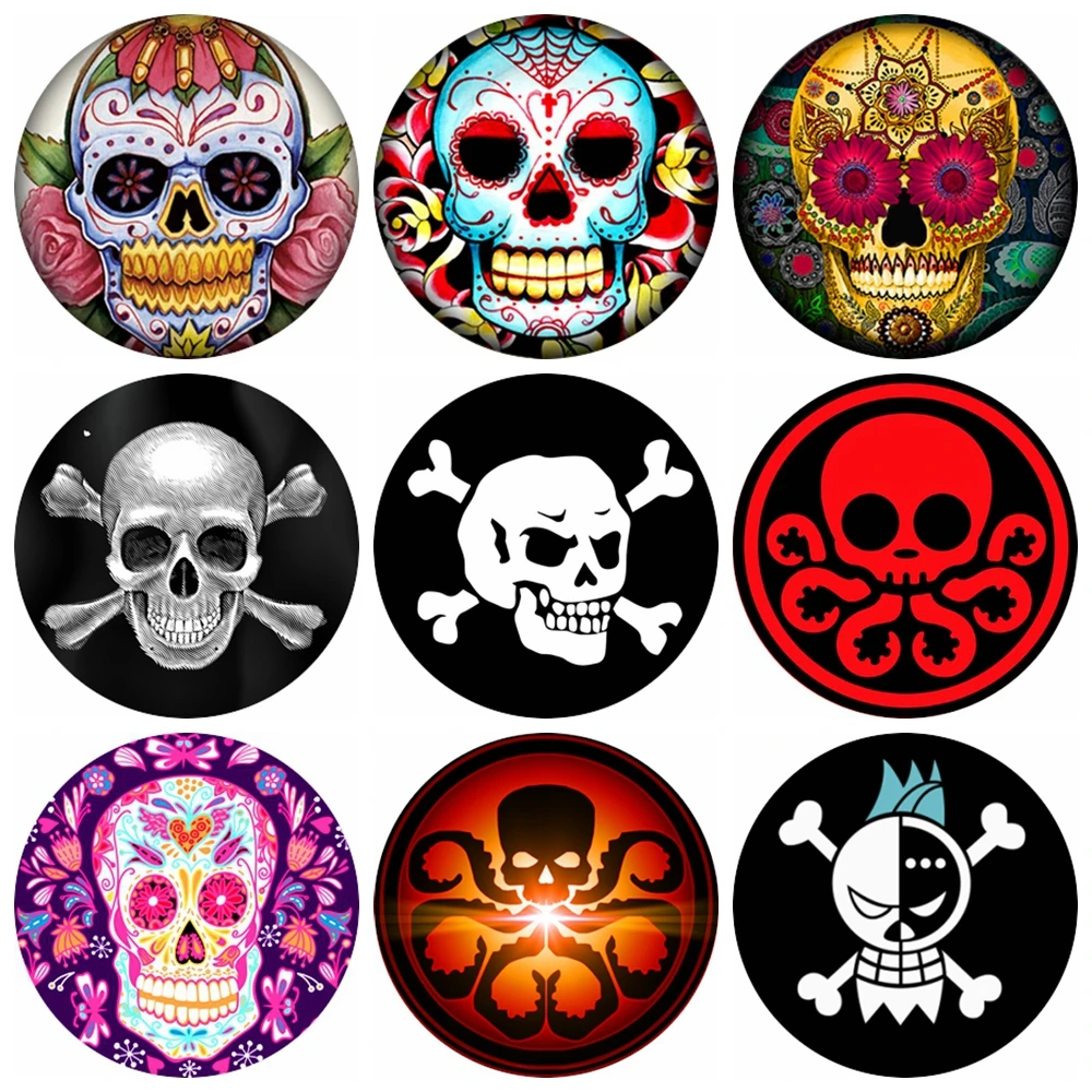 

20pcs 12mm 14mm 16mm 18mm 20mm 25mm Skull Round Photo Glass Cabochon Demo Flat Back Making Findings Z-G3219