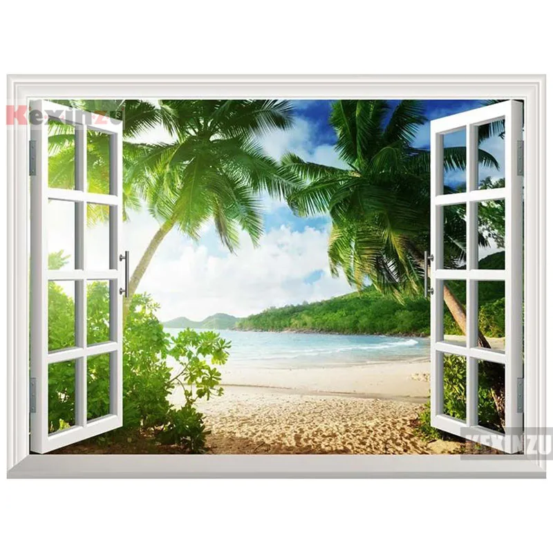 kexinzu Full Square/Round 5D Diy Diamond Painting Cross Stitch &quotWindow Sea &quot 3D Embroidery Mosaic Family Decoration 002 | Дом и сад