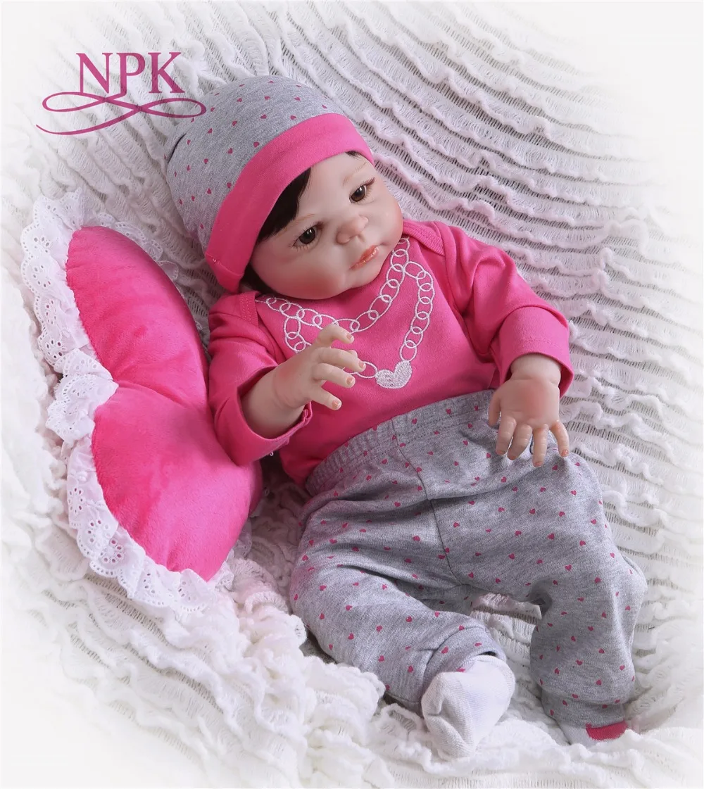 

NPK Doll 22inch 57cm bebes Reborn Baby Dolls full Silicone Reborn Bebe Doll Vinyl Toys gifts cute plamates For Girls pink
