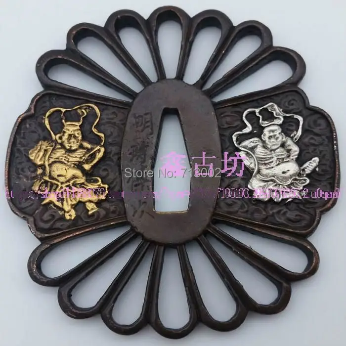 Кованый японский аксессуар для катаны частей Tsuba фитинг для самурайского меча медный подписанный