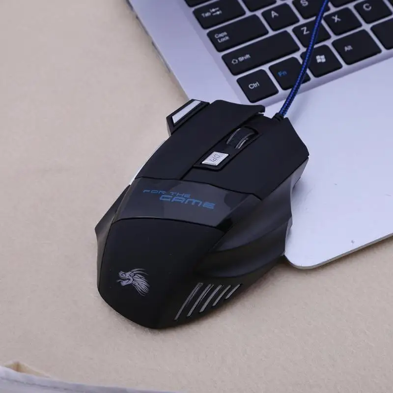 Профессиональная 7 кнопок, Регулируемый USB кабель, светодиодный, оптическая геймерская мышь, 5500 dpi, Проводная игровая мышь для компьютера, ноутбука, ПК, мыши, черный цвет