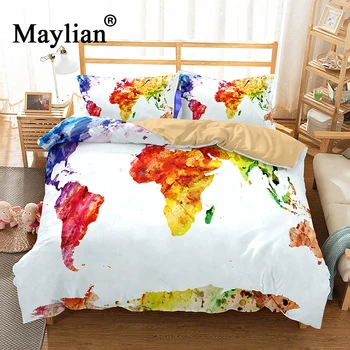 

6 colors 3d world map Bedding Set Mandala Quilt Cover Peace Design Bed Set Bohemian a Mini Van Bedclothes 3pcs BE1119
