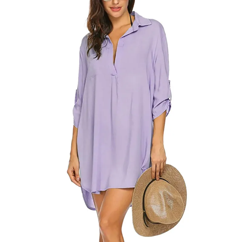 

2019 Spring and Summer New Women's Clothes Ladies Shirt Shirt V-Neck Fashion Beach Sun Protection Clothing