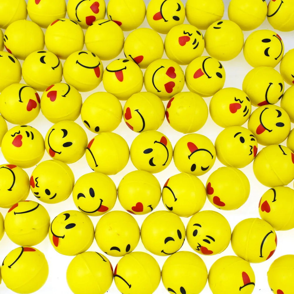 

30mm Yellow Emoji Bouncing Ball Jumping Juggling Antistress Ball Toys for Kids Children Matte Floating Water Outdoor Toy Gift