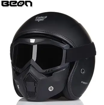 

BEON Retro Vintage German Style Motorcycle Helmet 3/4 Open Face Helmet Scooter Chopper Cruiser Biker Moto Helmet Glasses Mask