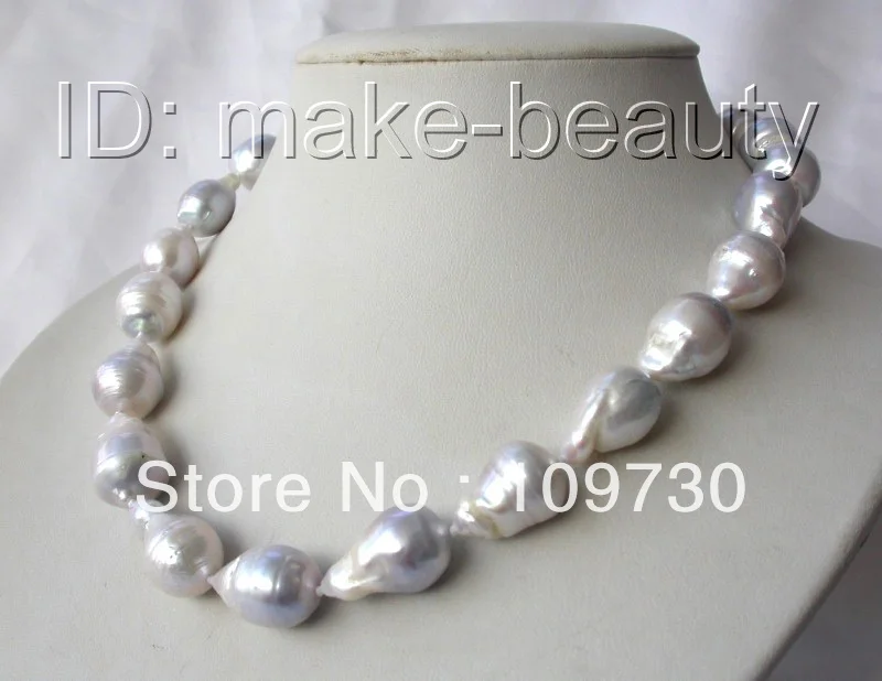 Ювелирные изделия 00648 большой 22 мм барокко белый серый Кеши ожерелье возрождается пресноводного жемчуга 14KGP