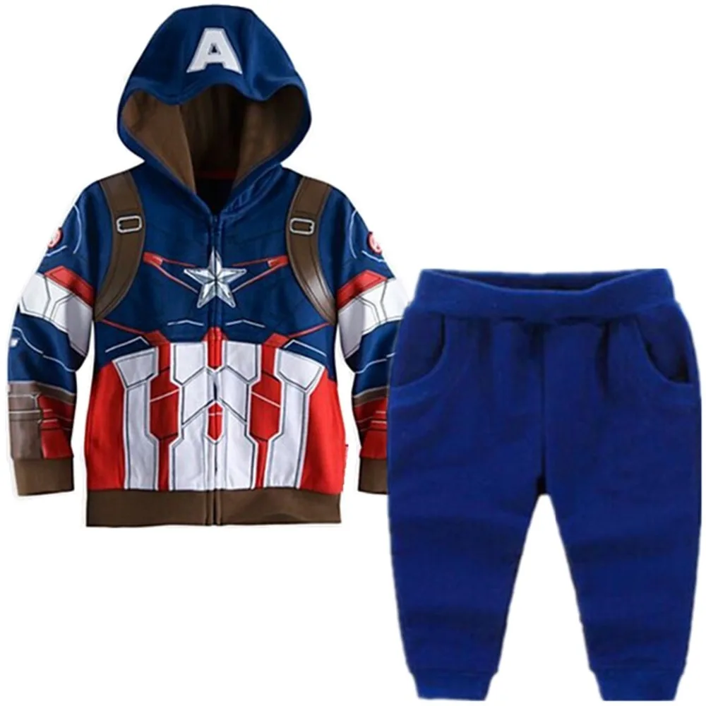 

Retail New Children's the Avengers Clothing Set Baby Boys Super Hero Captain America Boy's Hoodies Coats + Pants Kids Sport Suit