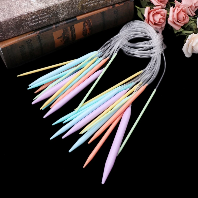 12x Plastic Circular Knitting Needle Crochet Set Craft Multicolor Tube
