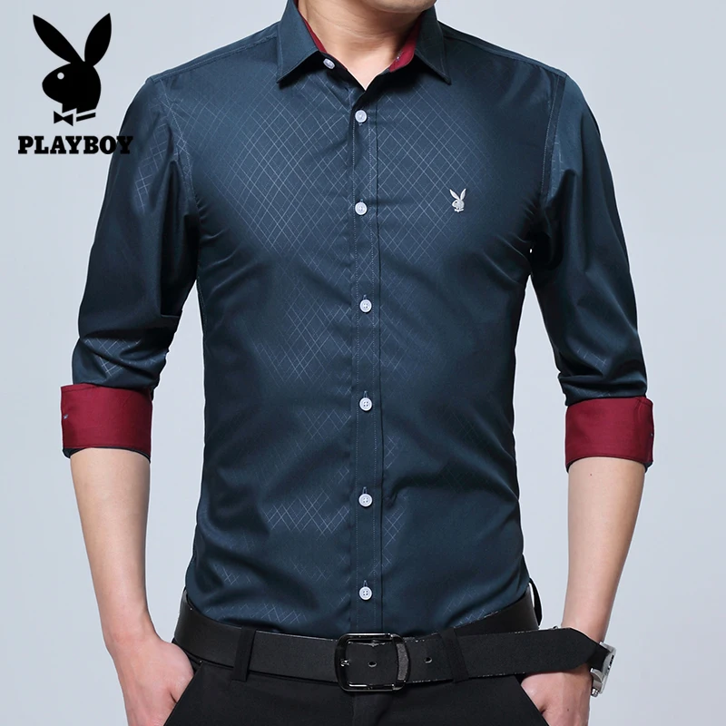 

PLAYBOY New New Classical Dress Shirt Male Shirt Men Spring Autumn Long Sleeve Solid Twill Formal Business Men Social Shirts