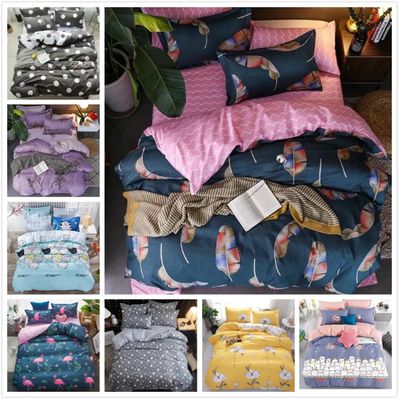

Quilt Case Fitted Sheet Pillowcover 4 pcs Bedding Set Kids 1.0m 1.2m 1.5m Bed Linen Single Twin Queen Size Duvet Cover Bedlinens