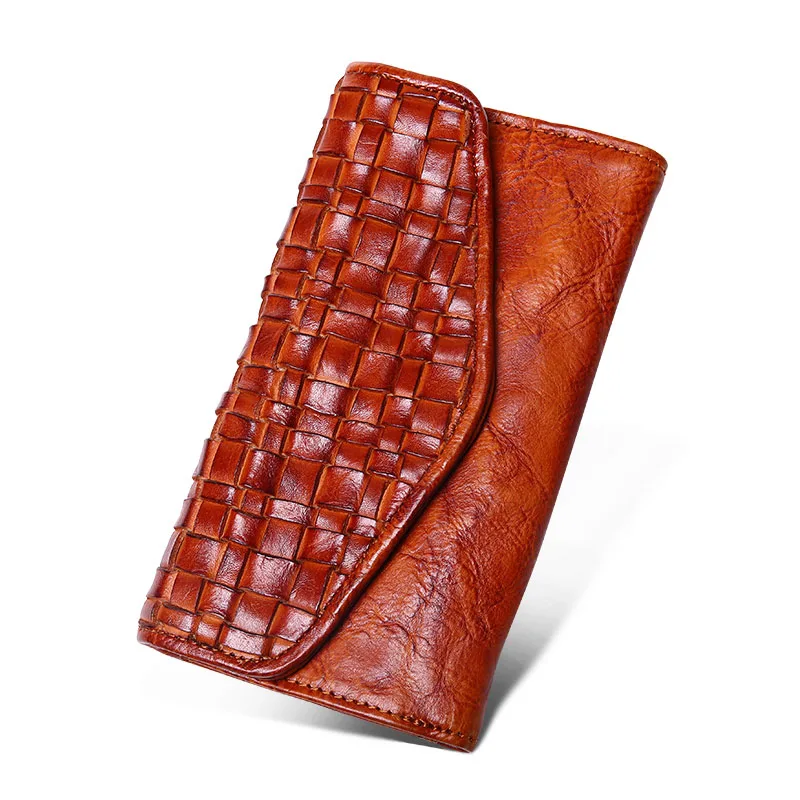 brand new vegetable tanned leather vintage hand woven wallet Men's