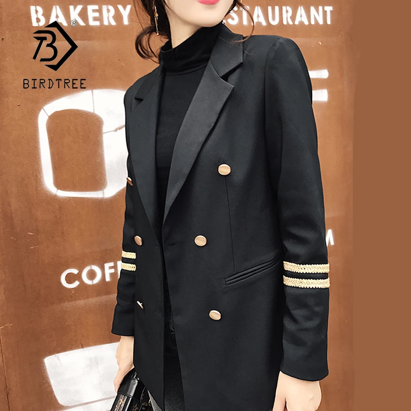 

New Arrival Women's Notched Double Breasted Military Embroidery Loose Blazer Elegant Office Lady Top Casual S-XL Hot C87421X