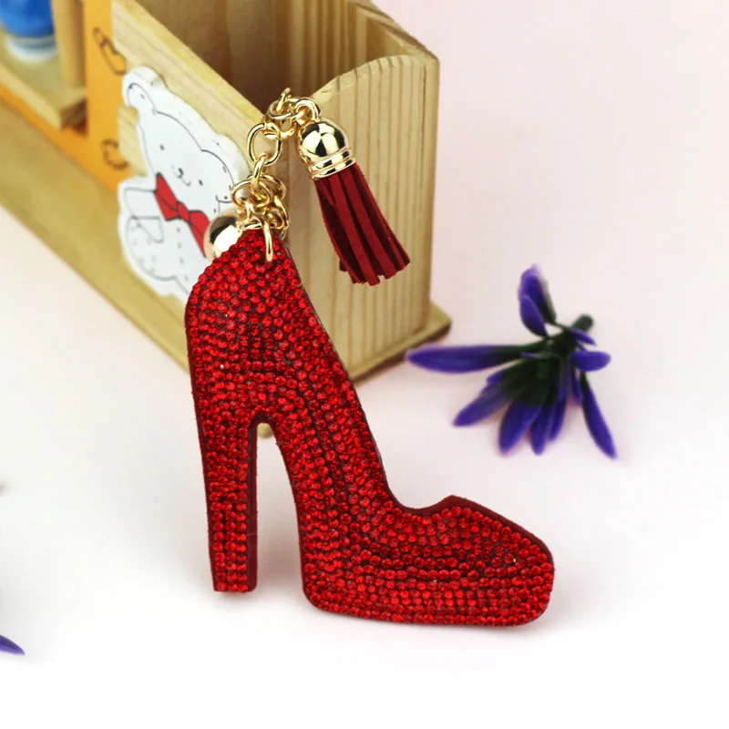 Cute High Heel Keychain Full Rhinestone Crystal Keyring Car Key Chain Women Key Holder Ring Bague Wholesale Jewelry Gifts 6C2377
