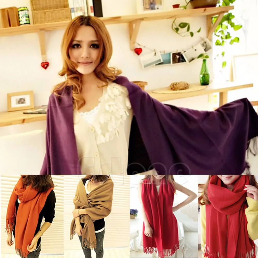 

8 colors Fashion Womens Winter Warm Cashmere Silk Solid Pashmina Long Shawl Wrap Scarf hot sell