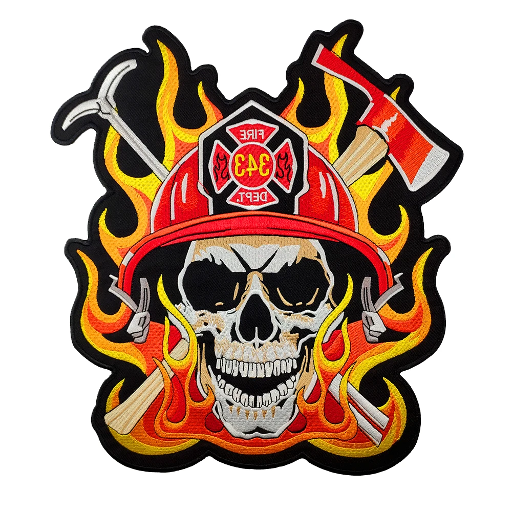 

Ironing Patches FIRE DEPT SKULL Fireman Skull Design Stickers Clothes Accessories Biker Vest Iron-On Embroidered Patche Clothing