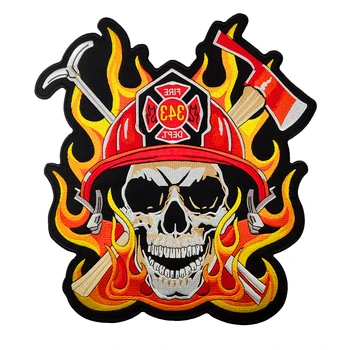 

Ironing Patches FIRE DEPT SKULL Fireman Skull Design Stickers Clothes Accessories Biker Vest Iron-On Embroidered Patch Clothing