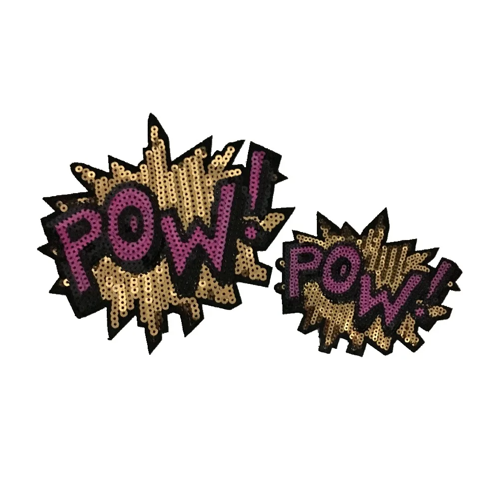 

2 Sets POW Sequins Patches Vintage Embroidered Applique T-shirt Iron on Patch Sewing Garment Accessories DIY Decoration Stickers