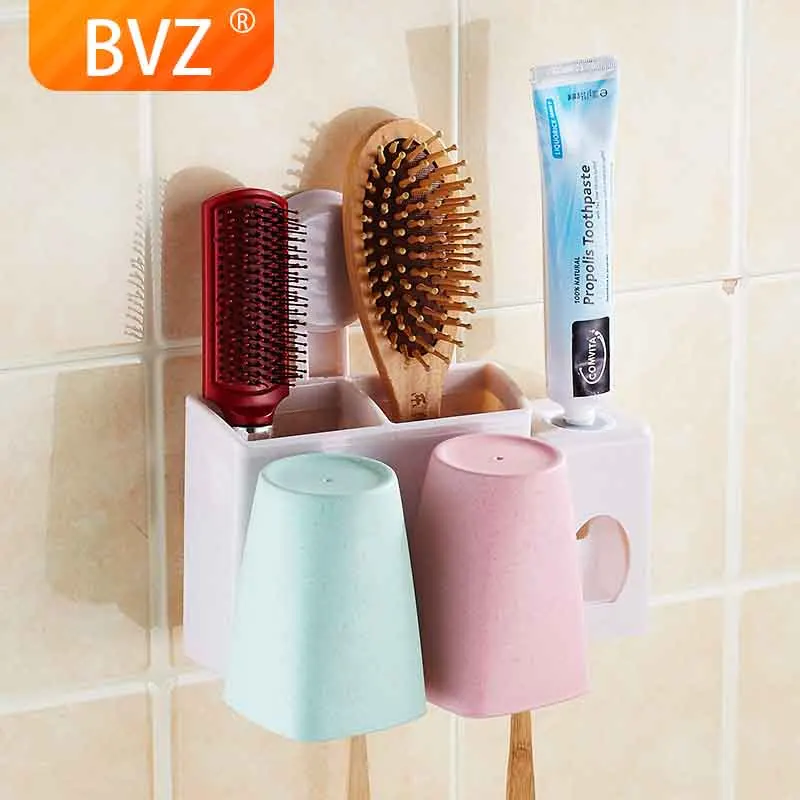 

BVZ Bathroom set toothbrush holder set with cups automatic toothpaste dispenser Squeezer bathroom organizer Wash Gargle Cup