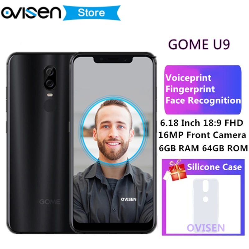 

GOME U9 4G Smartphone Voiceprint Fingerprint Face Recognition 6GB RAM 64GB ROM Helio P23 Octa Core 6.18Inch 3160mAh Mobile phone