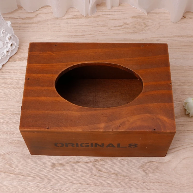 Винтажная деревянная коробка для ткани покрытие дерево бамбуковый диспенсер бумажный держатель для салфеток Органайзер