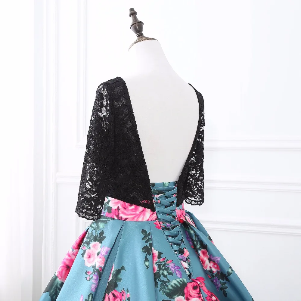 low-back floral prom dress