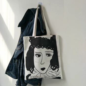 

Fashion Soft Zipper Abstract Women Canvas Handbags 2019 New Female Casual Simple Students School Bags Shoulder Bags