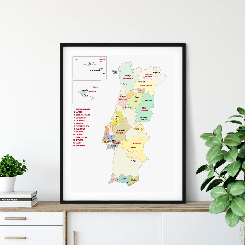Portogallo Wine Regions Map Poster Wall Art Picture Stampe Italia Ungheria Wine France Regions Maps Art Canvas Painting Home Decor