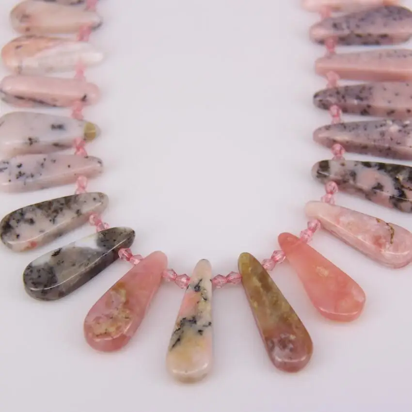 28pcs/str Natural Pink Opal Stones Teardrop Beads Craft Necklace Bulk,Raw Opal Graduated Top Drilled Slice Loose Beads Pendants
